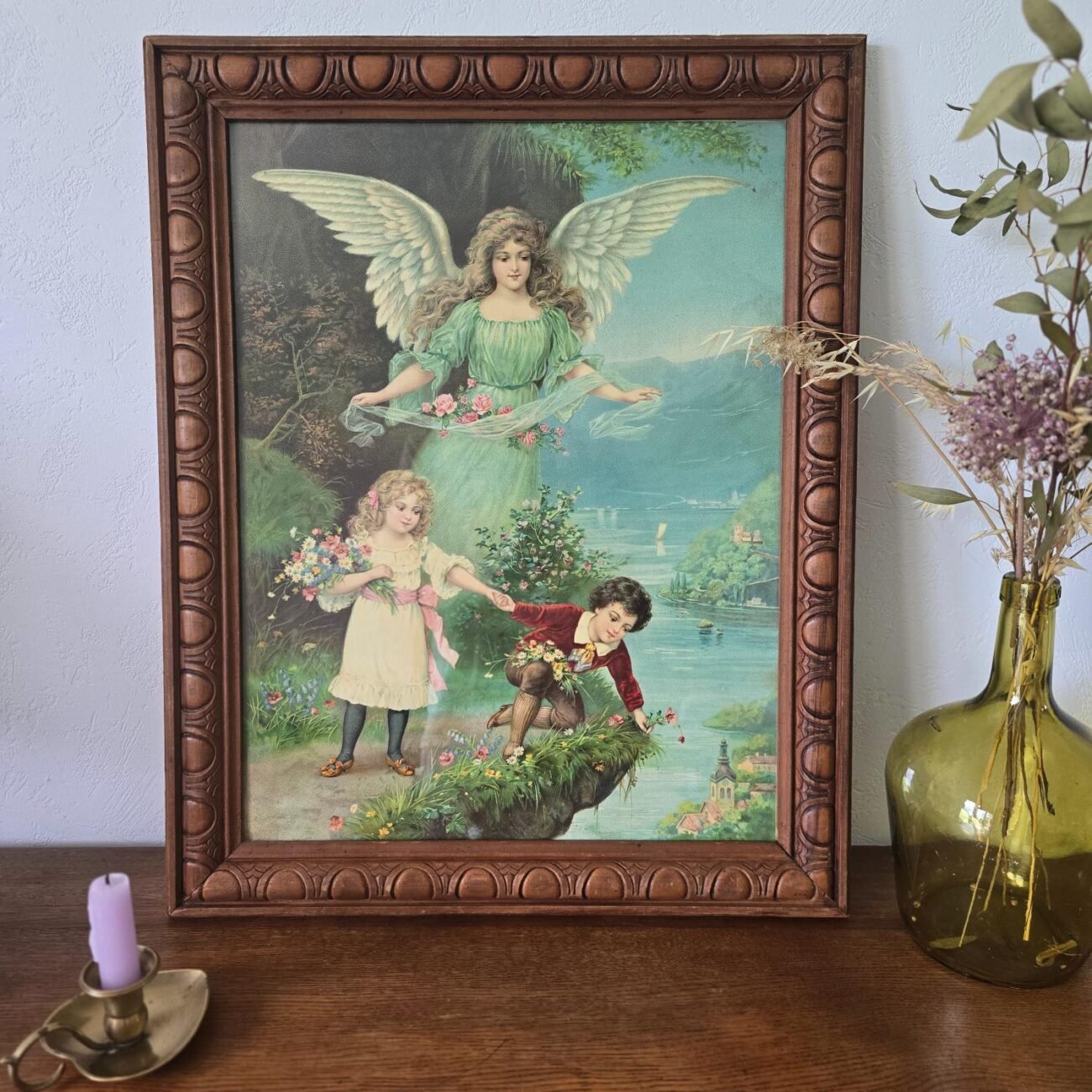Chromolithographie sous verre – Ange gardien