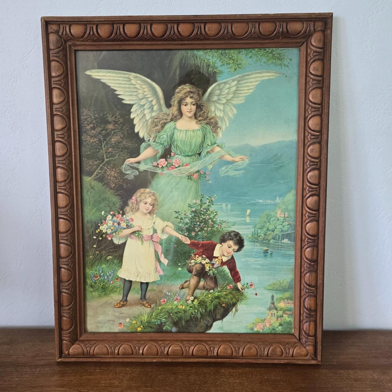 Chromolithographie sous verre – Ange gardien – Image 3