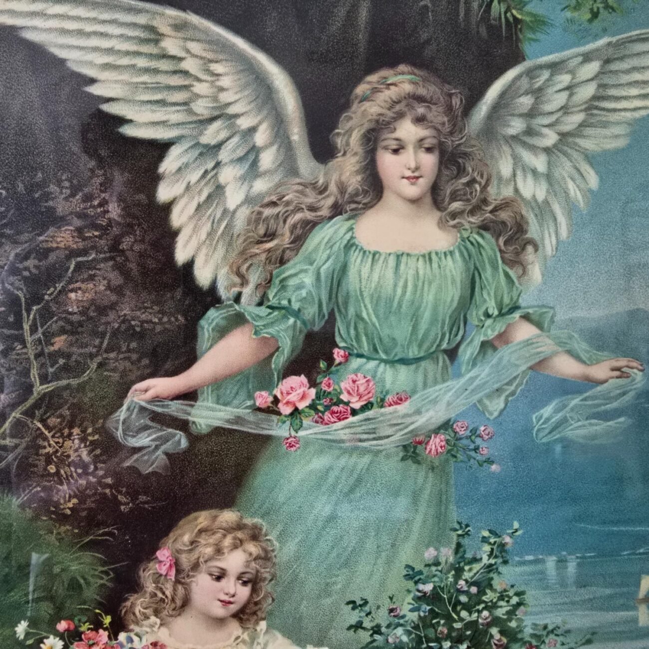 Chromolithographie sous verre – Ange gardien – Image 6
