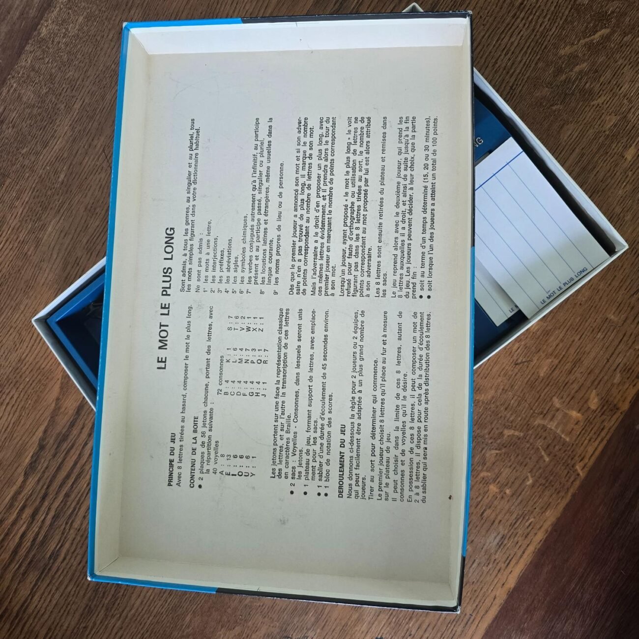 Notice d’origine imprimée à l’intérieur du couvercle du jeu Interlude.